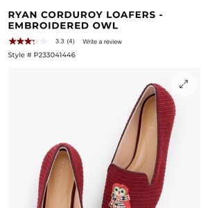 Corduroy Loafers - Red Embroidered Owl